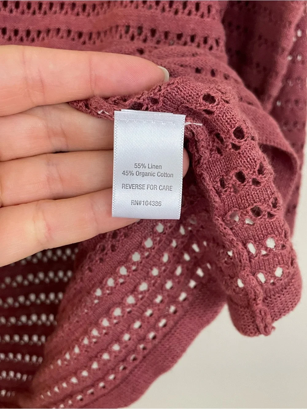 Garnet Hill Organic Cotton-Linen Blend Bell-Sleeve Pointelle Sweater Size Small